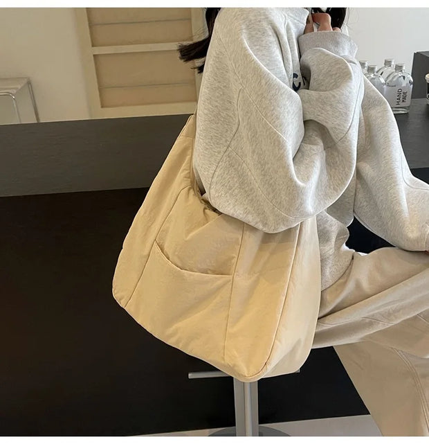 Trendy Women's Soft Cloth Shoulder Bag Solid Color Student 2025 Spring Y2k Casual Style Big Handbags Crossbody Bags for Women