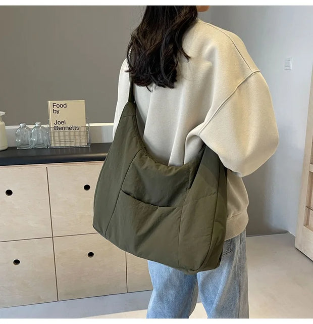 Trendy Women's Soft Cloth Shoulder Bag Solid Color Student 2025 Spring Y2k Casual Style Big Handbags Crossbody Bags for Women