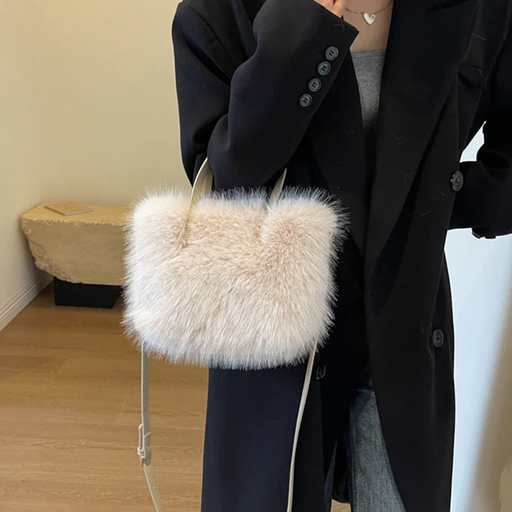 Faux Fur Tote Bag Women's Bucket Plush Luxury Design Ladies Handbags Soft Winter Crossbody Shoulder Bags Bolsa Feminina