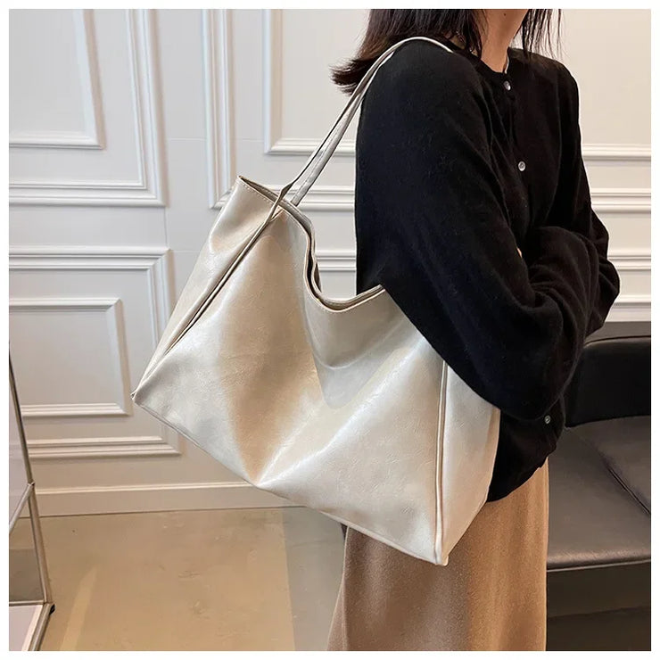 Women Tote Bag Fashion Underarm Pouch Large Capacity Soft  Leather Shoulder Bag Retro Crossbody Bag Casual Portable BucketBags