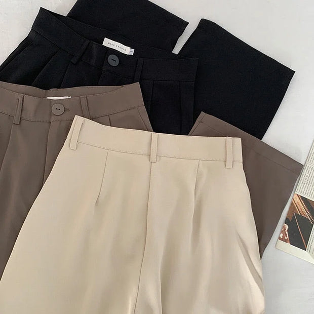 High Waist Women Suit Pants Fall Straight Office Ladies Korean Fashion Trousers Casual Button Loose Female Black Pants New 2024