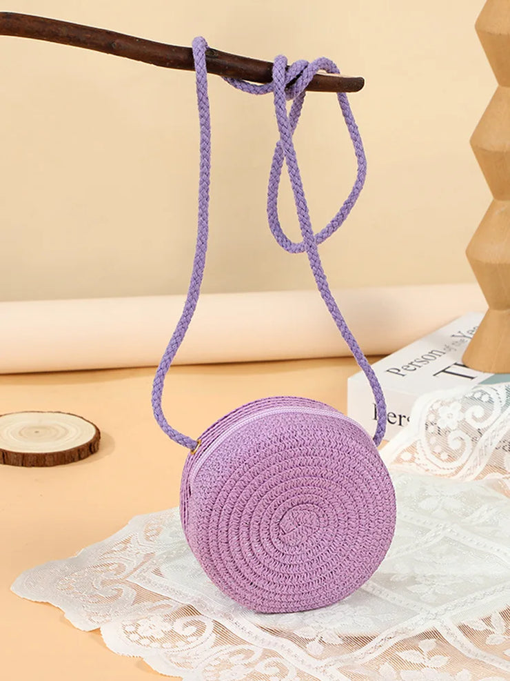 Minimalist Straw Bag Round Crossbody Purse Women Shoulder Vocation Style Handbag