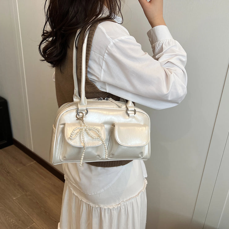 Fashionable Underarm Bow Bag for Women 2024 Korean Edition New Simple Leisure Pillow Bag Trendy Versatile Shoulder Bag