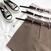 Casual Women's Shorts A-line High Waist Short Chic Office Lady Shorts With Belted Vintage Female Trousers Spring Summer