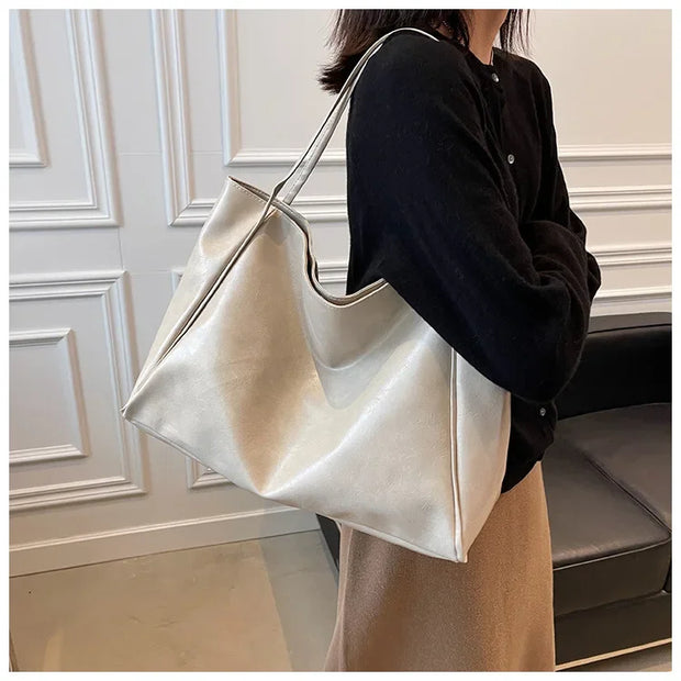 Women Tote Bag Fashion Underarm Pouch Large Capacity Soft  Leather Shoulder Bag Retro Crossbody Bag Casual Portable BucketBags