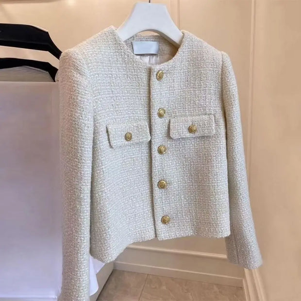 French Wool Tweed Coat Fashion High-end Gold Button Short Slim Temperament Spring and Autumn Korean Coats Women Jacket New