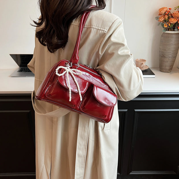 Fashionable Underarm Bow Bag for Women 2024 Korean Edition New Simple Leisure Pillow Bag Trendy Versatile Shoulder Bag