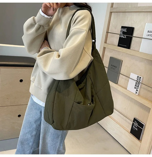 Trendy Women's Soft Cloth Shoulder Bag Solid Color Student 2025 Spring Y2k Casual Style Big Handbags Crossbody Bags for Women