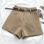 Casual Women's Shorts A-line High Waist Short Chic Office Lady Shorts With Belted Vintage Female Trousers Spring Summer